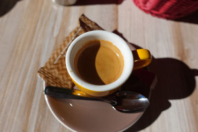 High angle view of coffee on table