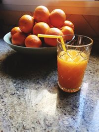 High angle view of orange on table