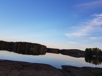 Scenic view of lake against blue sky