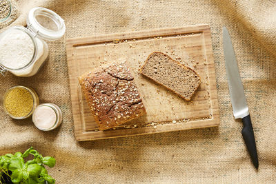 High angle view of breakfast on table