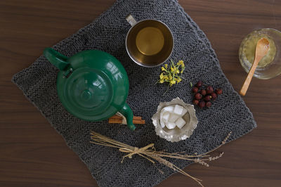 High angle view of food on table