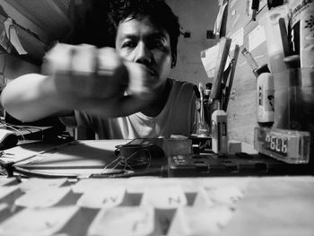 Man working on table