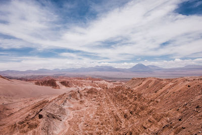 Scenic view of death valley in atacama desert in chile against cloudy sky