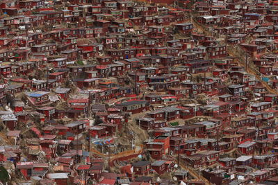 High angle view of buildings in city