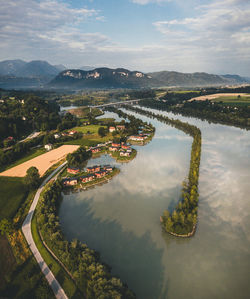 Aerial view of river flowing through landscape
