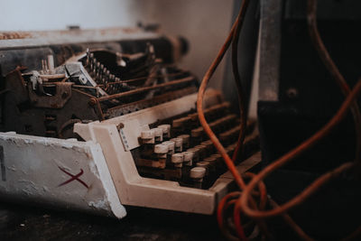 Close-up of abandoned machine