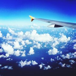 Cropped image of airplane wing over landscape