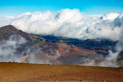 Scenic view of volcanic landscape against sky