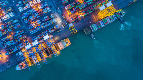 Aerial view of container ship at harbor