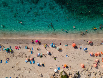 High angle view of people on beach