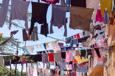 Low angle view of clothes drying on clothesline