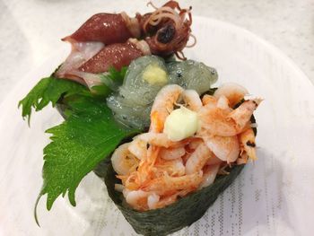 High angle view of seafood in plate