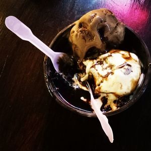 Close-up of ice cream on table