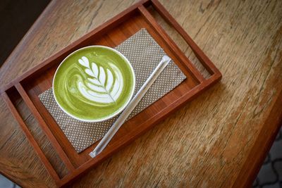 High angle view of drink on table