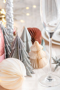 Close-up of wineglasses on table