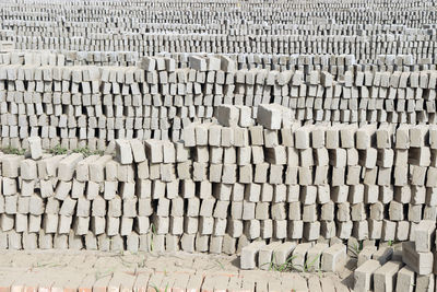 High angle view of stack of firewood