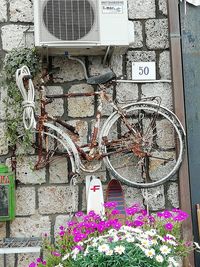 View of flowering plants against building