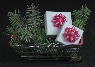High angle view of christmas decoration on table
