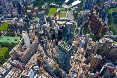 Aerial view of modern buildings in city