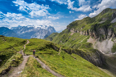 The wandertrail horizontweg from alpen tower to engstlenalp, along gental, switzerland