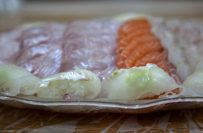 Close-up of sushi served in plate on table