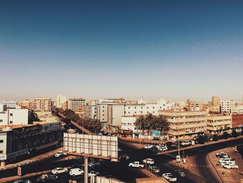 High angle view of cityscape against clear sky