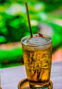 Close-up of drink glass on table