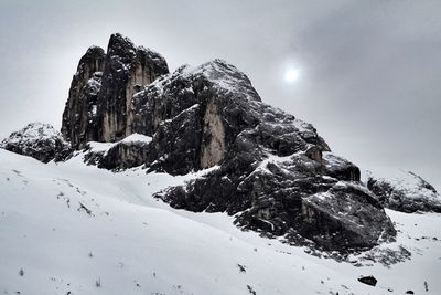 Scenic view of snow covered mountains