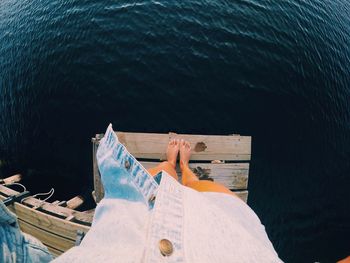 High angle view of woman in sea