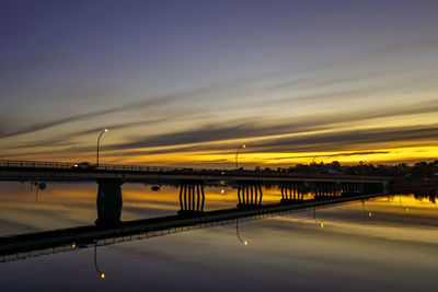 Bridge over river against sky during sunset