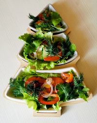 High angle view of salad in plate on table