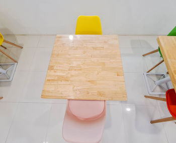 High angle view of cutting board on table at home