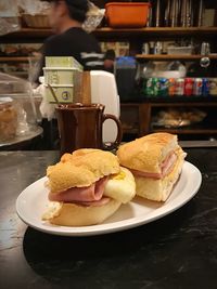 Close-up of breakfast served on table