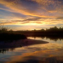 Scenic view of lake at sunset