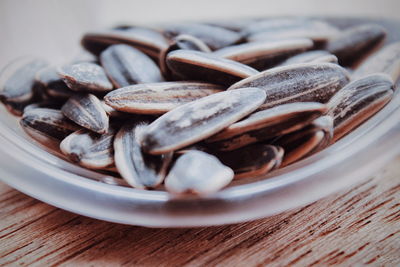 High angle view of chocolate in bowl on table