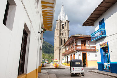 View of one of the beautiful streets of the town of jardin in the southwestern antioquia in colombia