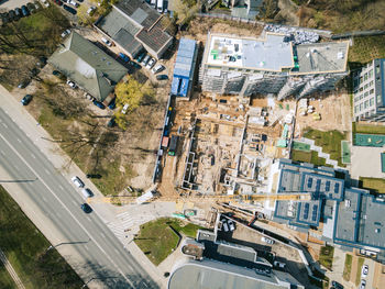 Residential building construction site in europe / aerial view