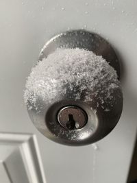 High angle view of ice cubes in container