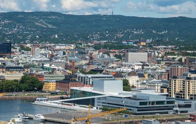 High angle view of townscape against sky