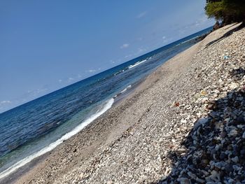 Scenic view of beach against blue sky