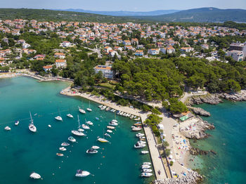 High angle view of city buildings