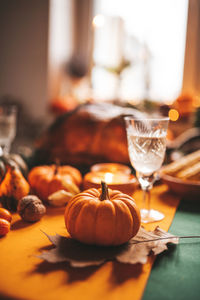 Close-up of pumpkin on table