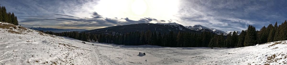 Scenic view of snowcapped mountains against sky