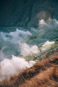 High angle view of mountains against sky