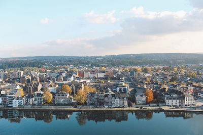 Aerial view of city at waterfront