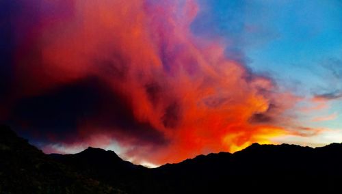 Scenic view of mountains against sky at night