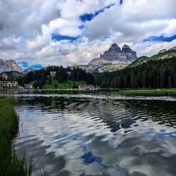 Scenic view of lake against cloudy sky