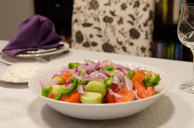 Close-up of salad in plate on table