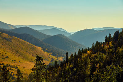 Scenic view of mountains against clear sky