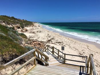 Scenic view of beach against clear sky